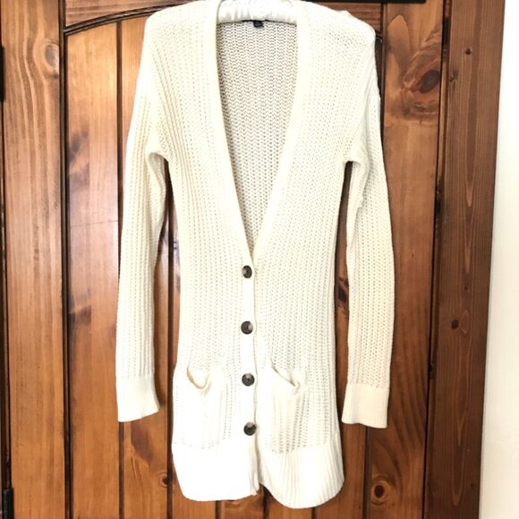 American Eagle Outfitters Chunky Cardigan Women S Ivory Sweater Button Up Pocket - Picture 1 of 7